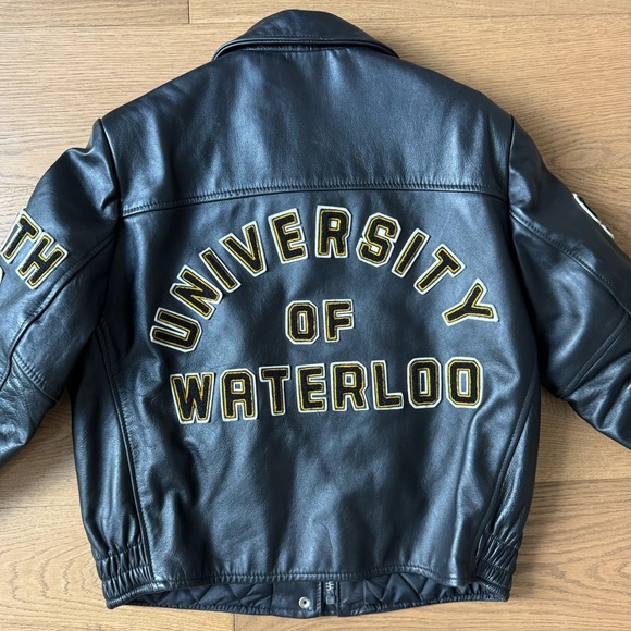 University of Waterloo 1999 Vintage Letterman Ladies Jacket - Black Leather - M - Picture 3 of 12